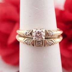 VTG 14k YG .25 Ct Diamond Center Wedding Engagement Size 5.75 Fused Ring Set