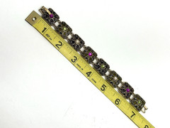 Monet Filigree Panel Bracelet 7″ Multi Color Stones Fold Over Clasp Vintage