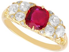 1.00Ct Burmese Ruby and 0.80Ct Diamond 18k Yellow Gold Dress Ring Circa 1930