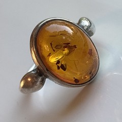 Sterling Silver 925 Vintage GOD Signed Baltic Amber Ring Sz 8 Modernist