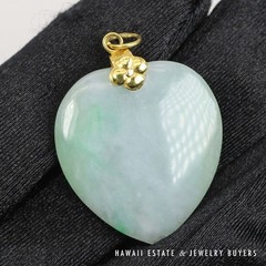 Mottled Green & Lavender Jade 14K Yellow Gold Heart Pendant