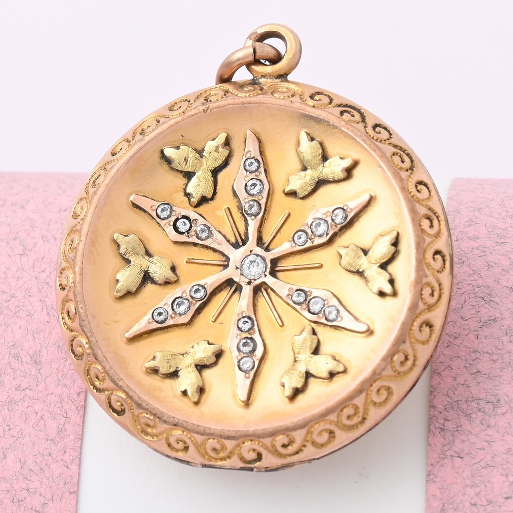 Antique Victorian Starburst Multi Tone Gold Filled Paste Pendant Locket