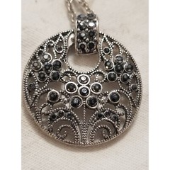 Vintage Necklaces Silver Tone Moon Shaped Black Crystals Dangle Earrings Set 3