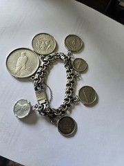 VTG Castelan Sterling Silver Coin Bracelet Taxco Mexico 1950s-1970s Large Rare!