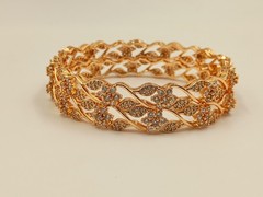 Cubic Zirconia 22k Rose Gold Plated Bangle, CZ American Diamond Bracelet 2 Pcs K