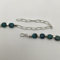 Silver Schark Handmade Sterling Silver & Turquoise Square Necklace 16-20″ #33