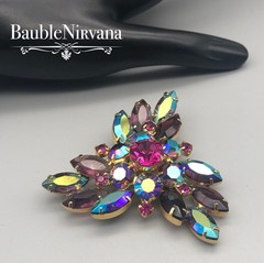 Vintage Juliana Prong Set Raspberry Purple Iridescent AB Triangle Brooch Pin