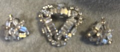 Vtg Gorgeous B. David Rhinestone Necklace Brooch & Screw Back Earrings