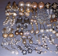 Great Lot 45 pair Vintage & Some Modern Faux Pearl Decorated Pierced Earrings