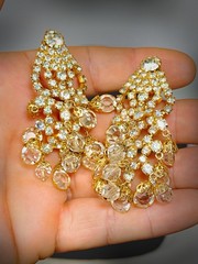 Vintage Rhinestone Bib Necklace Clip On Earrings Set Gold Tone Crystal Bridal