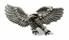 Vintage 80’s Chunky Glass Rhinestone Figural Eagle Brooch Pendant Military Style
