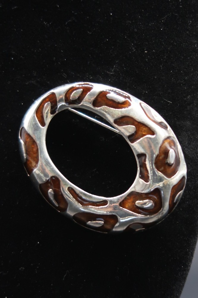 Vtg Brooch Silver Tone and Enamel Panther Print Unsigned Jackie Collins