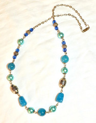 Glass Bead Necklace Vintage Blue Turquoise Glass