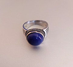 Ancient Vintage Victorian Sterling Silver Ring Natural Blue Lapis lazuli Size 9
