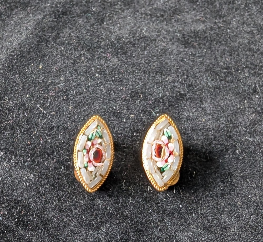 Vintage Micro Mosaic “Rose” Clip on Earring Unusual Shape!
