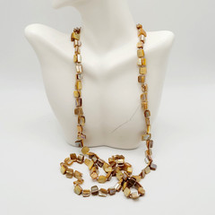 Warm Brown Beige Tone MOP Abalone Tri Tip Nugget NO CLASP Vintage Necklace 36 in