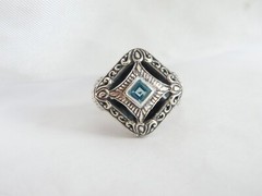 Sterling Silver 925 Heated Blue Topaz Etruscan Style Ring Size 9