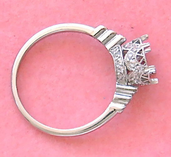 ART DECO STYLE .34 ctw DIAMOND PLATINUM ENGAGEMENT RING MOUNTING set your 1 ct!