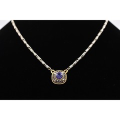 1928 Vintage Crystal Necklace Purple Rhinestone Silver Gold Signed 1990s BinAU