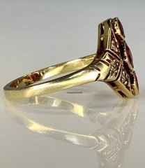 Edwardian 3CT Round Cut Red Ruby Women’s Vintage Ring 14K Yellow Gold Plated