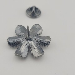 Jeweled Clear And Green Rhinestone On Gun Metal Grey Flower Hat Pin Brooch