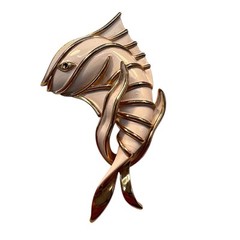 Vtg Crown Trifari Fish Seaweed Brooch Withe Enamel Gold Trifarium 1955-1969 SB