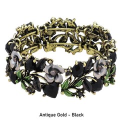 Falari Vintage Crystal Beaded Bracelet Bangle, Hand-Painted Floral Designed