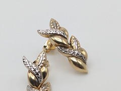 Large Vintage 10k White & Yellow Gold Wheat Stem Drop Earrings 10k Solid Multi