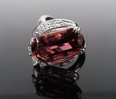 Unique 6.19ct Natural Rubellite 0.23ct Diamond Platinum Free Form Ring Size 5.5