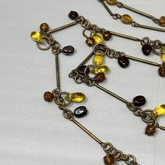 Designer Glass Bead Necklace Brown Yellow Cluster Briolette Station Aera Long