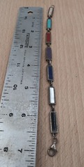 Vtg Southwestern Silver Double-sided Bracelet Multi Stone & Mother Of Pearl