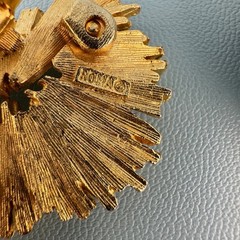 Vintage Designer Brooch Lot Gold Tone Textured Brushed Leaf Wishbone Signed