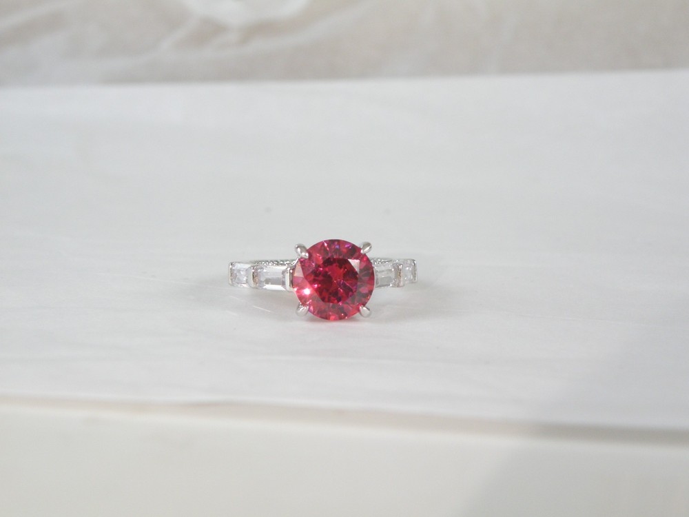 Vintage Sterling Silver 925 Simulated Pink Sapphire Unique Ring Size 7