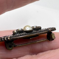 Top Shelf Signed Ab Rhinestone Victorian Revival Bar Brooch Pin Costume Jewelry