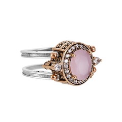 Turkish Reversible Oval Pink Quartz and White Topaz 925 Sterling Silver Ring