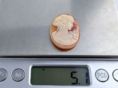 Vintage Loose Hand Carved Shell Cameo Woman w Torch 1 1/8 Inch x 7/8 Inch 5.1g