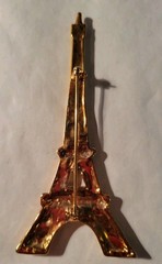Rhinestone Eiffel Tower Pin with Goldtone Metal Settings about 3.5 inches long