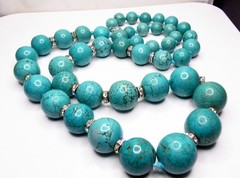 Vintage Turquoise Howlite Necklace BIG Bead Long Heavy