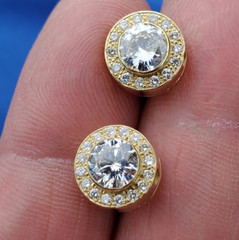 Original EARTH MINED DIAMOND Deco Bezel set Halo Studs Earrings SOLID 18K GOLD