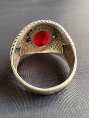 Vintage 925 Sterling Silver Red Agate & Black CZ Accents Ring Size 11.25 US