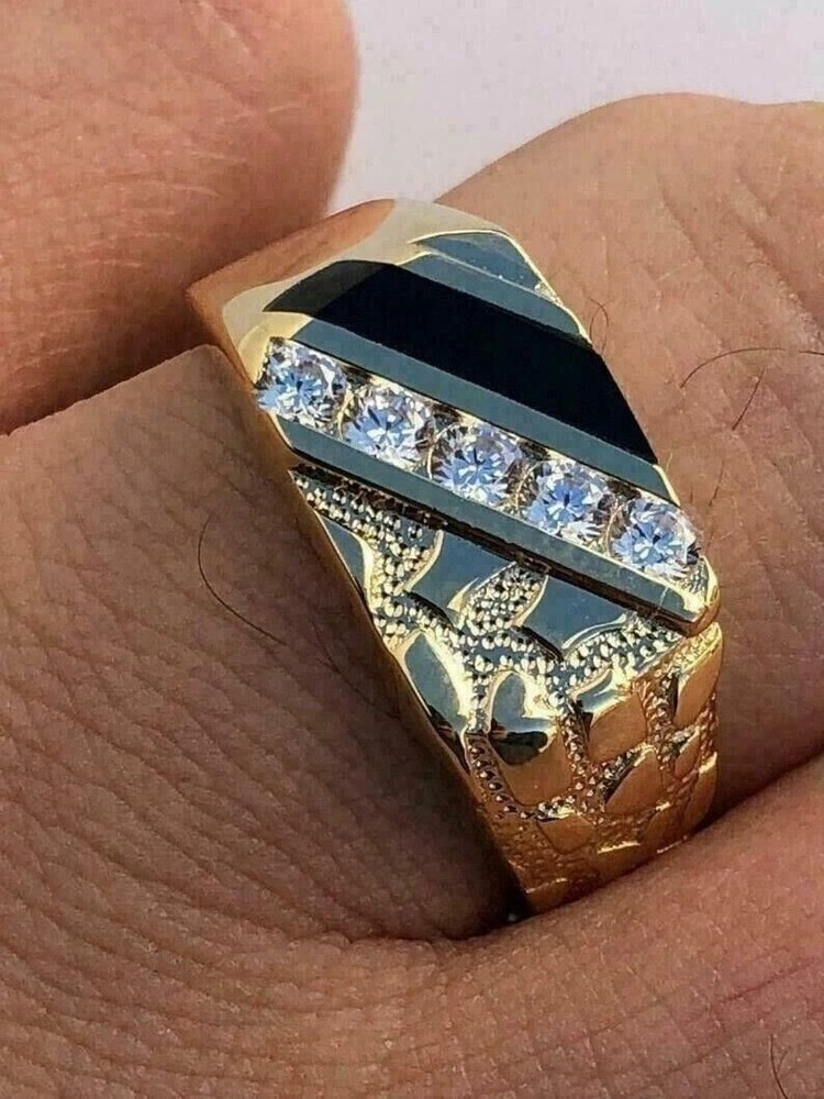 2.5CtArt Deco Round Cut Lab Created Diamond Men’s Anniversary 14K Gold FN Ring