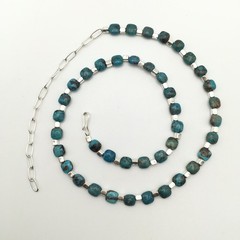Silver Schark Handmade Sterling Silver & Turquoise Square Necklace 16-20″ #33
