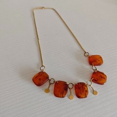Vintage Soviet Baltic Amber Necklace 1970 Kaliningrad Factory 0YK Gold Plated