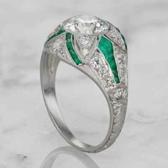 Vintage Art Deco Style Round Lab Created Diamond Wedding 14k White Gold FN Ring