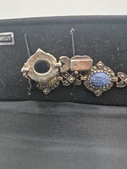 Vintage Sterling Silver Carved Multi Gemstone Marcasite 8″ Scarab Bracelet