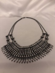 Vintage Silver Tone Tharu Bib Necklace Handcrafted In Nepal. Adjustable.