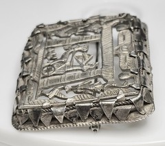 Art Deco Sterling Silver Egyptian Revival Brooch Chariot Vintage