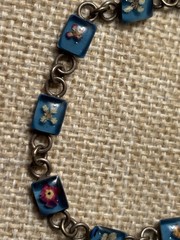 Unusual Sterling Bracelet With Glass Flower Inserts 925 Mexico Maker MWS