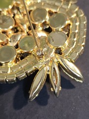 Vintage Rhinestone Brooch Prong Set Gray Black Clear Gold tone Stunning Sparkle