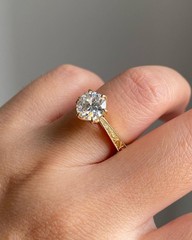 IGI Certified 2 CT Round Lab Grown Diamond Vintage Art Deco Engrave Shank Ring